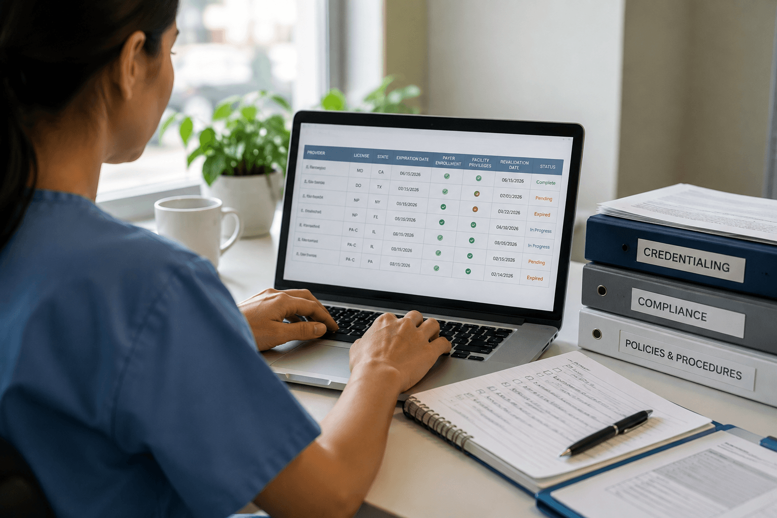 Provider record at the center of a network of care settings: telehealth, hospital, clinic, home-based care, and multi-state licensing